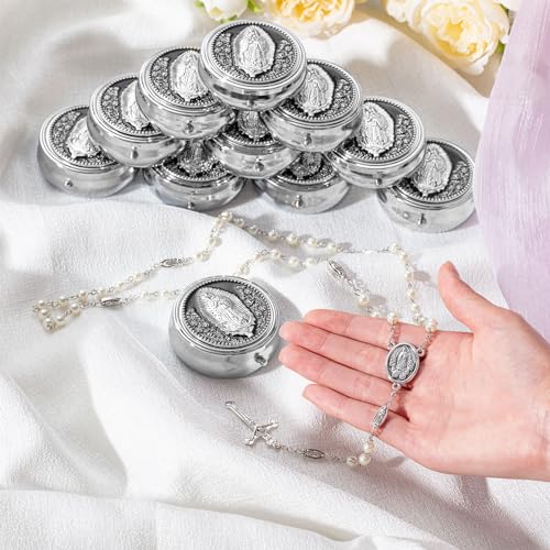 Jadive 12 Sets Catholic Rosary Necklace 6mm Glass Pearl Beaded Necklace with Metal Gift Box for Women Men Prayer Gift3