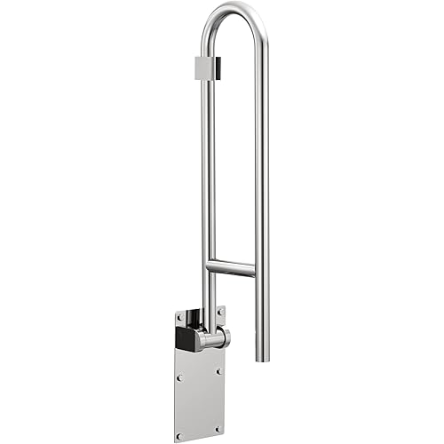 Moen Stainless Steel Bathroom Safety 30-Inch Flip-Up Screw-In Bathroom Grab Bar with Textured Grip for Handicapped or Seniors, R8960FD