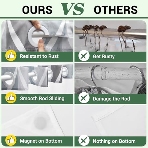 Yiatn No Hook Grey Shower Curtain With Snap In Fabric Liner Set - Hotel Style With See Through Mesh Top Window, Modern Geometric Waterdrop Design,Water-Repellent & Washable thumb #1