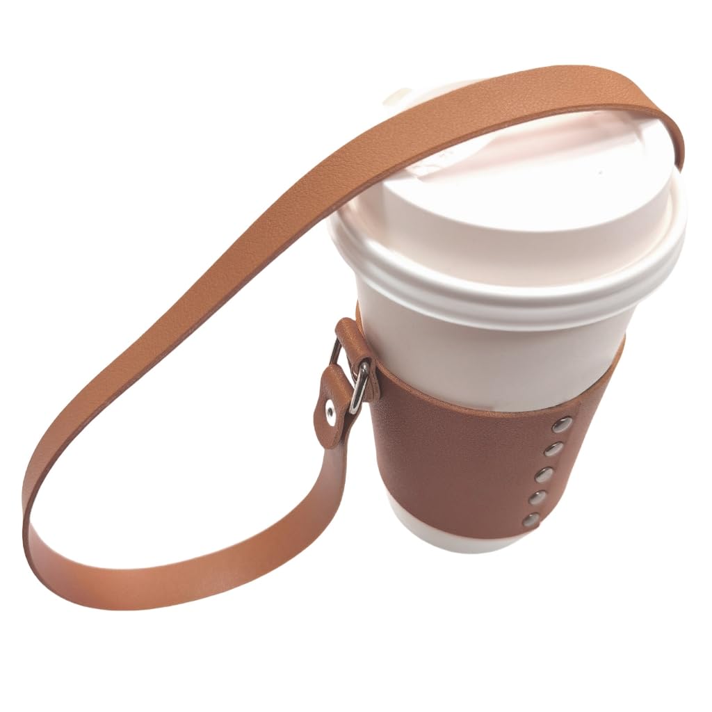 HYBEW Coffee Cup Holder, Tea Cup Protective Sleeve, Portable Water Bottle Bag Cup Cover, Cup Cover PU Leather Pouch for Travel, Outdoor, Shopping, Camping (Black), 75mm/2.95inch