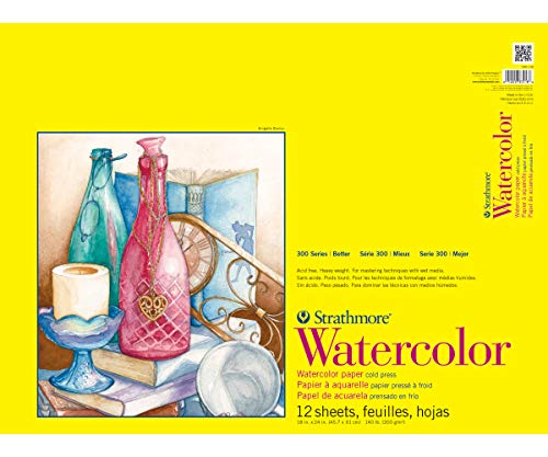 Strathmore 300 Series Watercolor Paper Pad Tape Bound 18x24 inches 12 Sheets (140lb/300g) - Artist Paper for Adults and Students - Watercolors Mixed Media Markers and Art Journaling