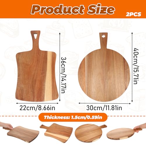 Set 2 Tablas de Cortar de Madera con Mango y Forma Redonda miniatura 2