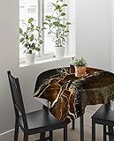 Bingigo Square/Round Table Cloth 60x60in for Dining Table Abstract Art Black Marble with Brown Malac
