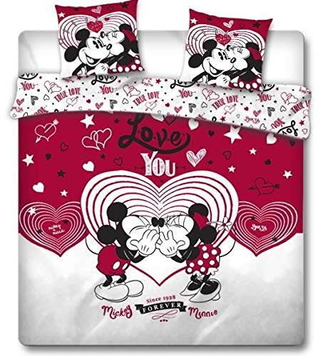 AYMAX S.P.R.L. Mickey & Minnie Love You - Juego de cama (240 x 220 cm, funda nórdica con 2 fundas de almohada de 63 x 63 cm)