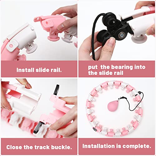 Dumoyi Smart Weighted Fit Hoop for Adults Weight Loss, 24 Detachable Knots, 2 in 1 Adomen Fitness Massage, Great for Adults and Beginners (Pink- White)