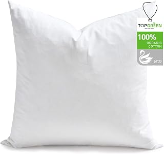 TOPGREEN Organic Feathers Down Euro Pillow Inserts 30x30, White