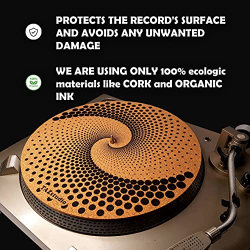 Tazstudio Premium Slipmat - Cork Turntable Mat For Better Sound Support On Vinyl Lp Record Player - Cork Mat Original Art Design - Psychedelic Geometric Dots Art (4Mm Thick) #TOP4