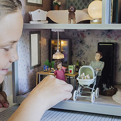 Lundby Puppenhaus Puppen - Puppe Puppenhaus Papa mit Biegepuppe Baby und Miniatur Kinderwagen - Puppen Puppenhaus… – Bild 4