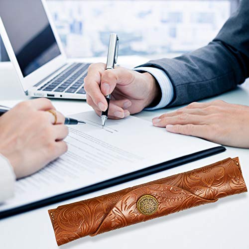 2 Pieces Vintage Handmade Leather Pen Case Carved Roll Leather Pen Holder Roll Wrap Pen Pouch For School Home Office, Brown And Black #TOP5