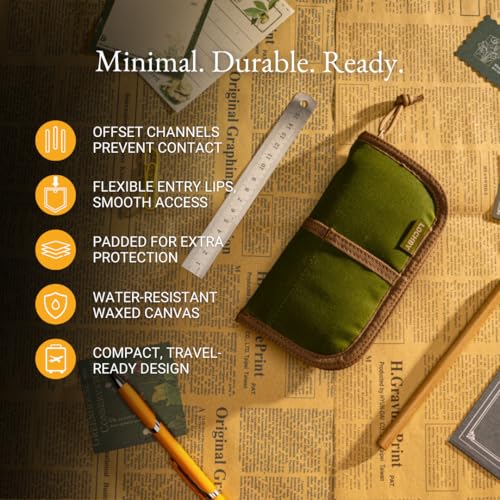 Image of LOCHBY Quattro | Slim and Elegant Pen Pouch, Durable Waxed Canvas, Lightly Padded for Fountain Pen and Mechanical Pencil, Compact Design Holds 4 Pens, for Everyday Carry, Travel and Creative Artists