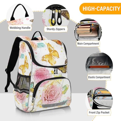 Mochila portátil Daisy Rose con acabados premium y estampado original de mariposa 4