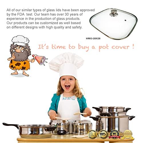 Foli Square Glass Lid 11'', Clear Tempered Glass Vented Square Pan Lid, Replacement Cookware, Frying Pan Cover,1Pack, Comes With A Pot Lid Handle Mitt #TOP7