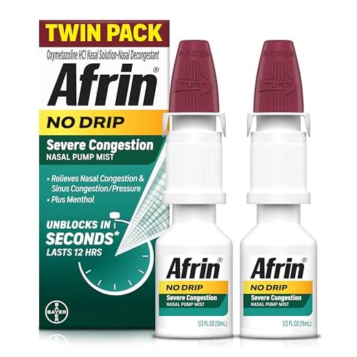 Afrin No Drip Severe Congestion Maximum Strength Nasal Spray - 12 Hour Nasal Spray Relief for Nose Congestion, Nasal Swelling, and Allergies - 2 x 0.5 Fl Oz Bottles - Pack of 1