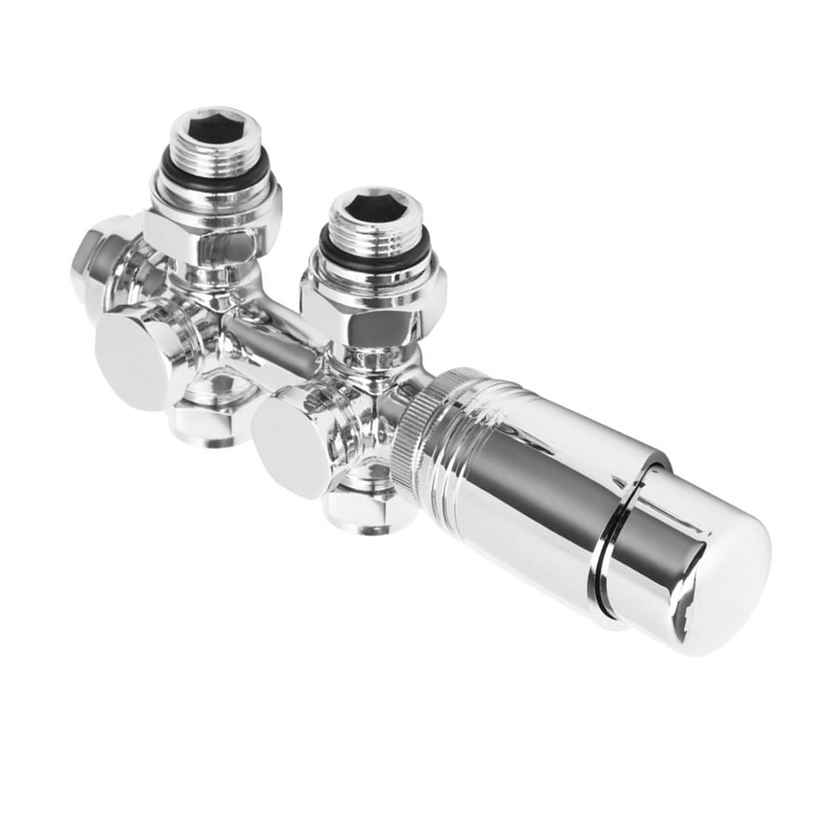Válvulas multibloque para radiadores centrales, válvulas para radiadores con conexiones centrales en H, válvula universal para radiador de 50 mm con cabezal termostático (cromada)