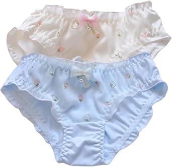 Womens Underwear Cotton Panties Lace Ruffled Strawberry Print Bow Knot Pearl Cute Kawaii Japanese Underwear 2 Pack