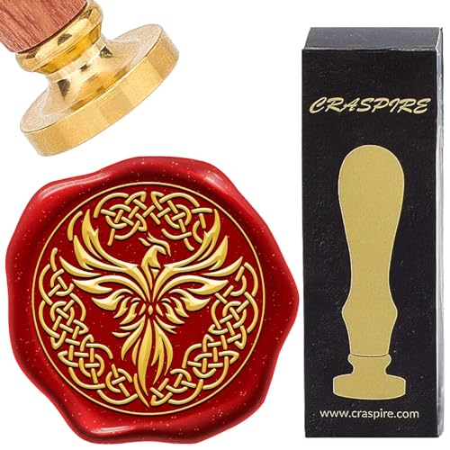 CRASPIRE Phoenix Celtic Knot Wax Seal Vintage Sealing Wax Stamp Kit Retro 30mm Removable Gold Brass Head with Rosewood Handle for Wedding Invitations Envelopes Wine Packages Greeting Cards Gifts