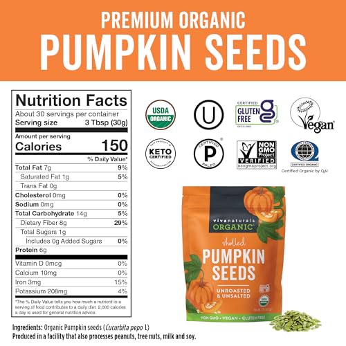 Viva Naturals Organic Pumpkin Seeds, 2 lb (32 oz, 907 g) – Shelled, Unroasted, Unsalted, Non-GMO, Vegan, Good Source of Iron & Dietary Fiber, Perfect for Salads - Image 3