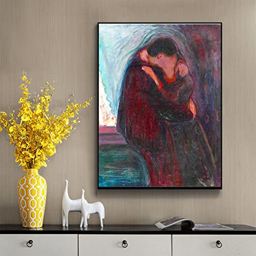 Edvard Munch Canvas Wall Art - The Kiss Poster - Premium Fine Art Prints - Abstract Oil Painting Reproduction Romantic Decor Wall Art For Living Room Bedroom Office Unframed 12X16In/30X40Cm #TOP2