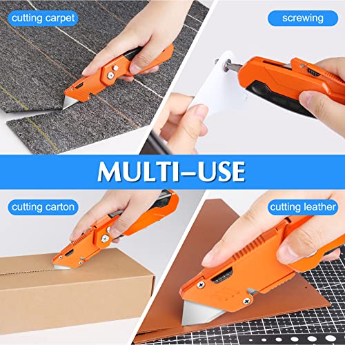 Diyself 1 Pack Box Cutter, Box Opener Knife With 2 Extra Blades, Razor Knife, Metal Belt Clip, Quick-Change Folding Utility Knife, Razor Blades Utility Knife, Boxcutter (Orange) #TOP4