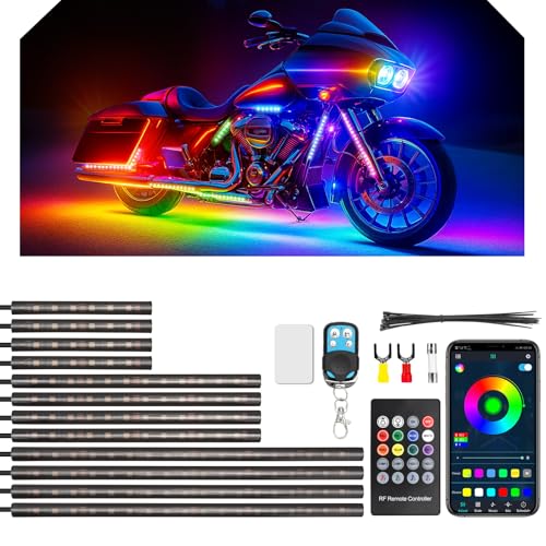 SUPAREE 12PCS Motorcycle LED Underglow Kit Brake Light RGB