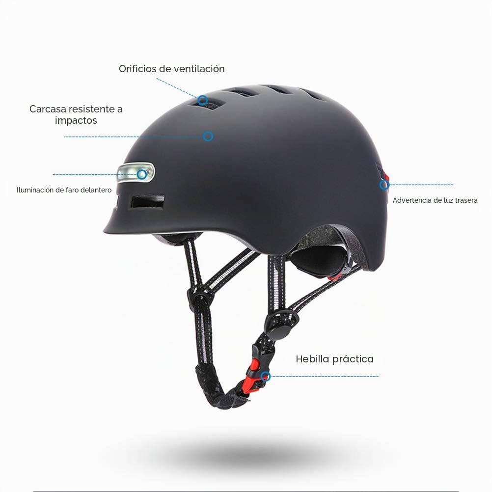 Casco de Ciclismo Ligero, Casco de Bicicleta con Luz LED Casco de Rueda de Patineta Eléctrica Casco de Patineta con Luz LED y Luz Trasera