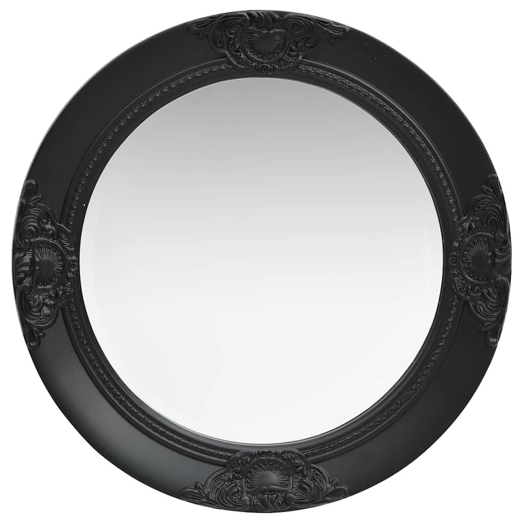 KGHFDVB Ornate Baroque Wall Mirror 50 cm, Black Wooden Frame with Antique Look and Bevelled Edge, Ready to Hang