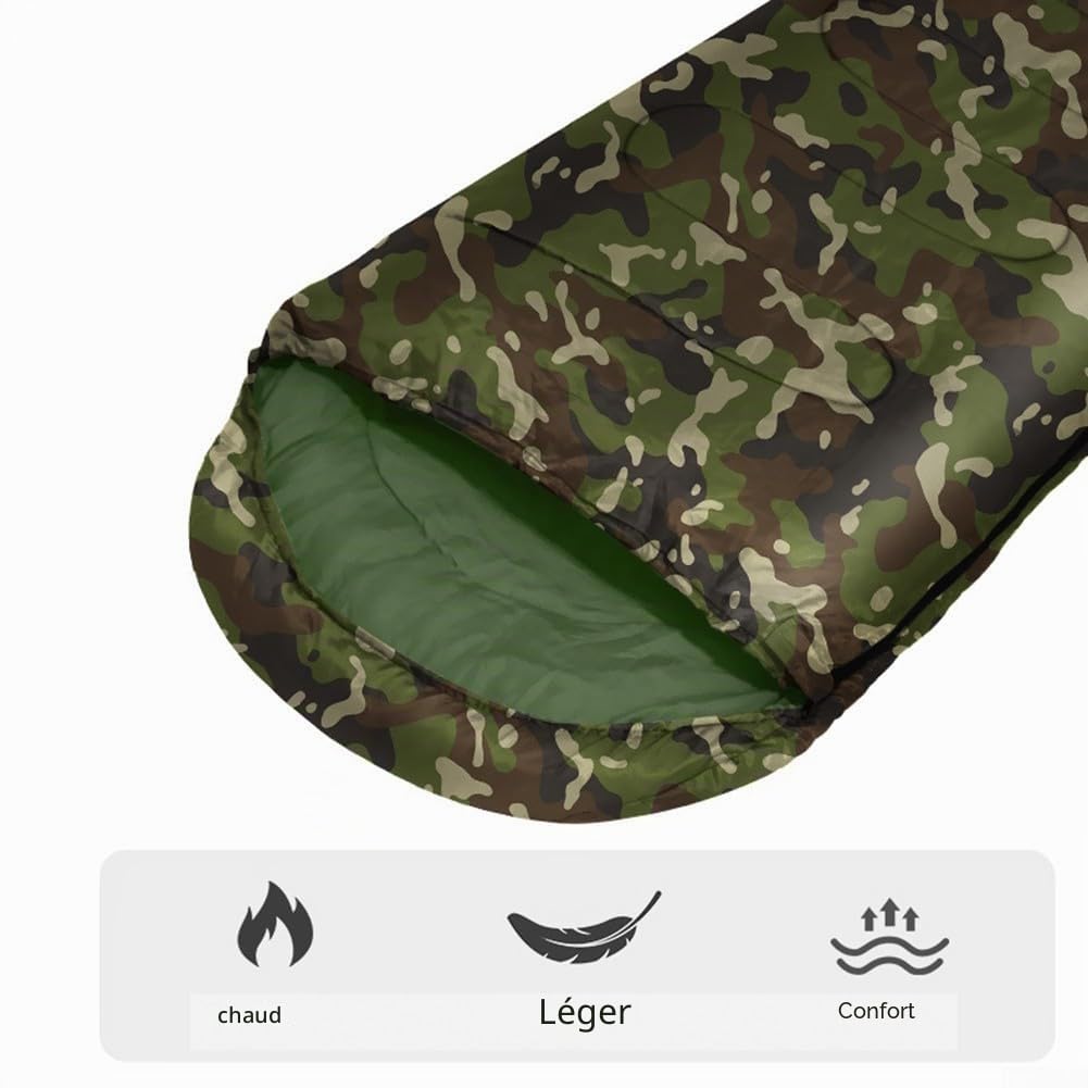 Sac de couchage motif camouflage jungle, 180 à 75 cm, quatre saisons, équipement de camping en plein air, imperméable, coupe-vent, chaud, rempli de coton, pour adultes, jeunes, randonnée