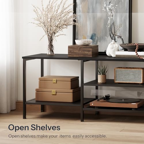 Image of HOOBRO TV Stand with Power Outlets to 75 Inches, TV Console Table with Open Storage Shelves Cabinet, Industrial Media Entertainment Center for Living Room Bedroom, Black BB80DS01