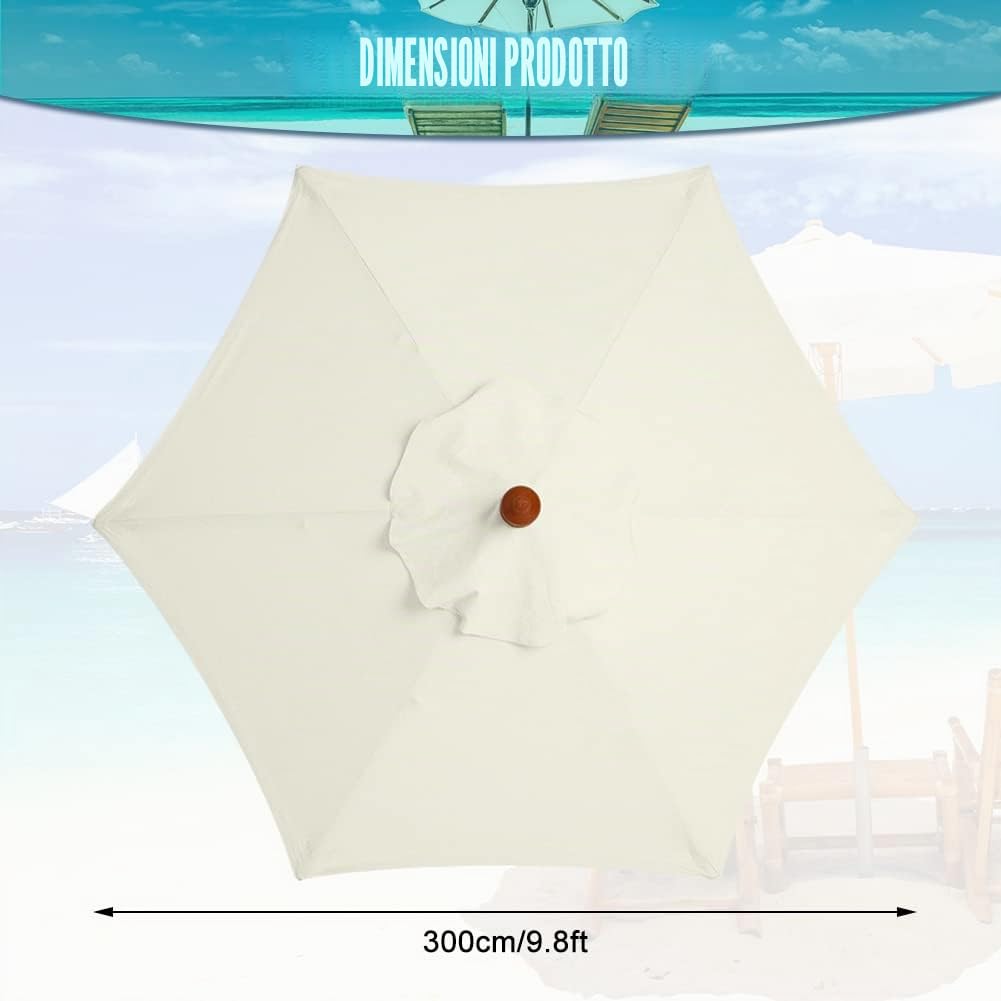 Telo di Ricambio per Ombrellone 3m, Stecche 1,45–1,47 m (6 Stecche, Bianco) | Paño de Repuesto Universal para Paraguas, Protezione Solare per Cortile, Giardino, Spiaggia, Piscina