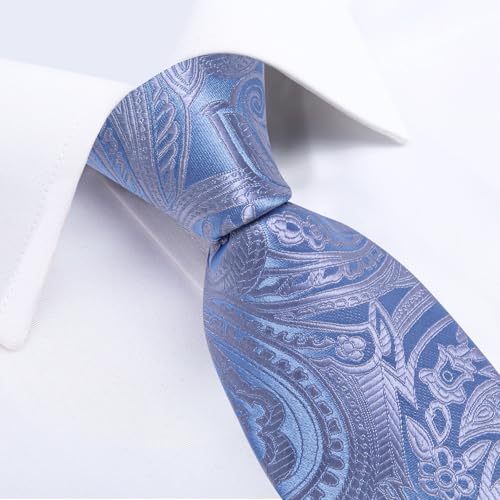 Image of DiBanGu Mens Paisley Tie Sets Silk Jacquard Woven Floral Necktie and Pocket Square Cufflinks Wedding Business Party