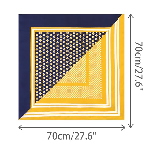 Women Contrast Color Polka Dots Printed Scarf, 27.6x27.6 Square Satin Symmetrical Neck Scarves Neckerchief3