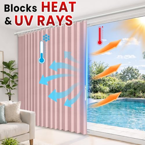 Image of AJAZZ Blackout Accordion Door Curtain 1 Panel 98 inchx78 inch Pink - Magnetic Folding Room Divider, No-Drill Sliding Patio Closet