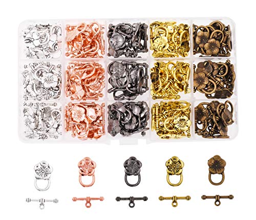 Image of Mandala Crafts 120 Flower Toggle Clasps, Assorted T-Bar Jewelry Findings & Closures - Metal Fastener Hooks for DIY Necklace & Bracelet Making