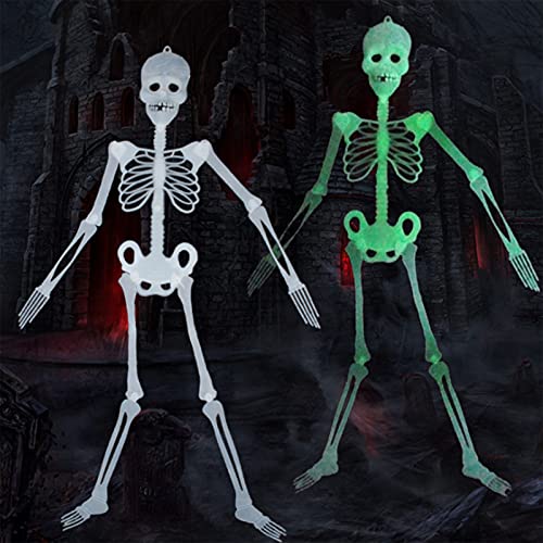 Queenser 2 peças de decoração de esqueleto luminoso pendurado de Halloween, 90 cm e 20 cm de corpo i