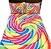 The Fun Home Novelty Company Rainbow Lollipop 5 PC Kids Full Bed Set with Round Comforter, 2 Pillowcases, Sheet Set, and Large Circle Super Soft Microfiber Flannel Comforter