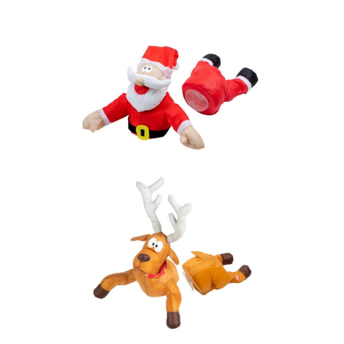 Décoration Noël Animée Pères Noël et Rennes S'écrasant sur Fenêtre avec Autocollant Vitre Cassée et Animation (2 pièces)