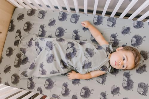 Image of Oilo Crib Sheet, Breathable 100% Turkish Cotton Fitted Jersey, 300 Thread Count, Machine Washable, Fits Standard Crib (28 inch x 52 inch x 6 inch), Toddler Bedding, Girl, Boy, & Neutral Nursery Design, Hedgehog
