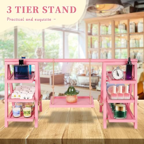 Image of Flenpptly Wooden Cupcake Stand, 3 Tier Cupcake Display Stand for Dessert Display, Dessert Stands with Serving Tray and Foldable Stand for Party, Birthday, Wedding, Events, Baby Shower (Pink)