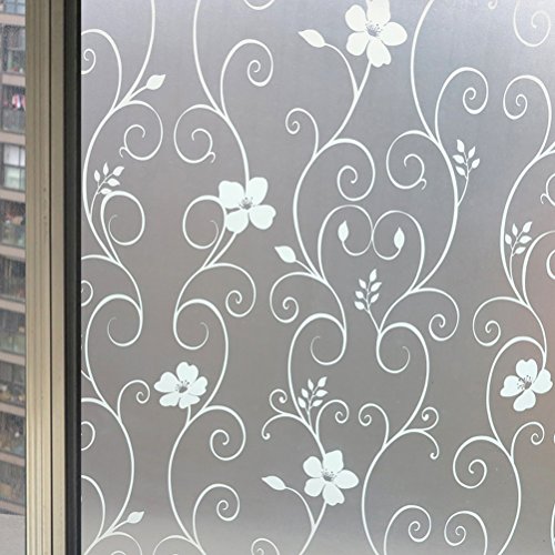 Película decorativa autoadesiva WINOMO para janela de vidro fosco flor de ferro decalque de janela p