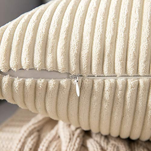 MIULEE Set of 2 Cream White Striped Corduroy Square Throw Pillow Case Soft Cushion Cover Sham Home for Sofa Chair Couch/Bedroom Decorative Fluffy Large Pillowcases 16x24 Inch 40x60cm - Image 4