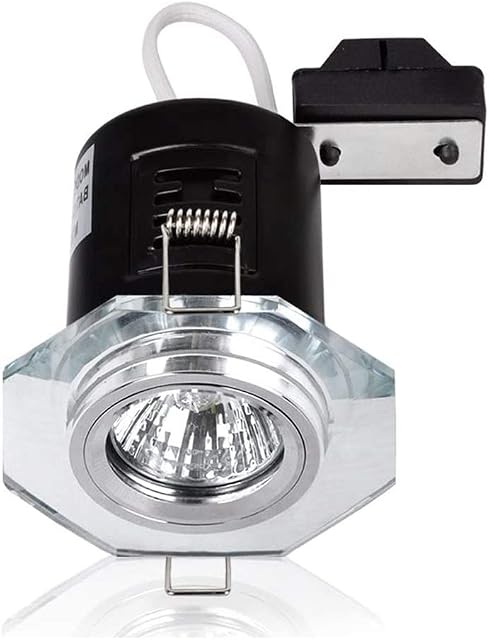 MiniSun Fire Rated Clear Glass and Chrome Contemporary Octagon Recessed Ceiling Downlight - Complete with a 5w LED GU10 Bulb [6500K Cool White]