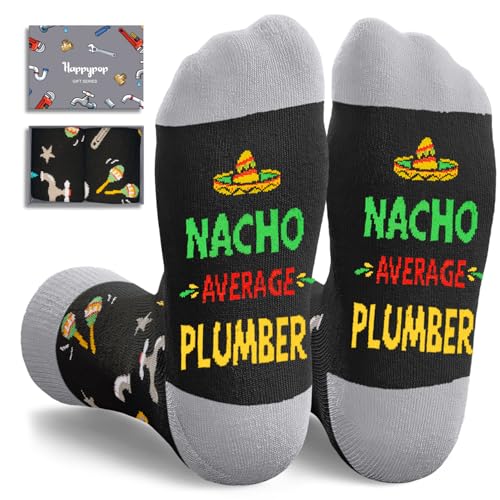 HAPPYPOP Plumber Gifts for Men - Funny Plumbing Gifts for Pipefitters Nacho Average Plumber Socks for Birthday Valentines Day Christmas