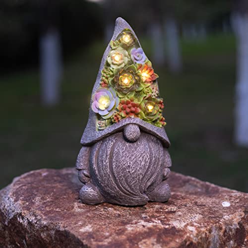 Ovewios Solar Garden Statues Gnome Figurine With Succulent And Led Lights - Garden Gnomes Statues Decorations For Yard, Outside, Patio, Balcony - Gardening Housewarming Birthday Gifts #TOP1