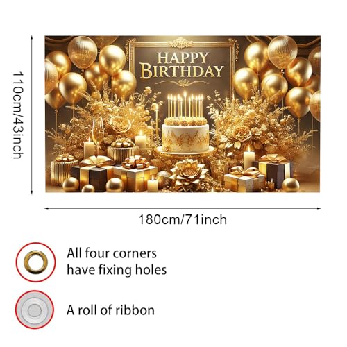 Image of Happy Birthday Backdrop, 70.8x43.3in Large Gold Glitter Party Photography Background Indoor Photo Booth Banner Spring Birthday Party Decorations Supplies for Women Men Adults Boys Girls Kids