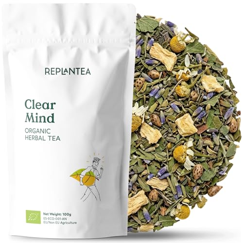 INFUSION DOLOR DE CABEZA 100% Ecológica 100g (50 Tazas) | Infusión Cabeza Despejada con Jengibre, Manzanilla, Menta, Lavanda y Mejorana REPLANTEA®