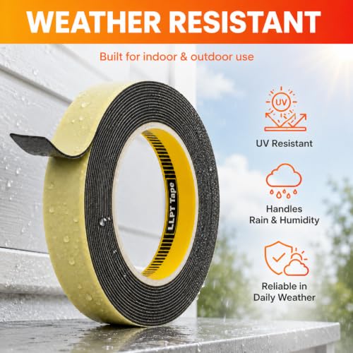 Image of LLPT Double Sided Foam Tape 1 /2 inch x 18 Ft Black | Heavy Duty, Strong Bonding, Waterproof, Weather Resistant for Banners Posters Alarm Sensors LED Strips and Home Office Decor