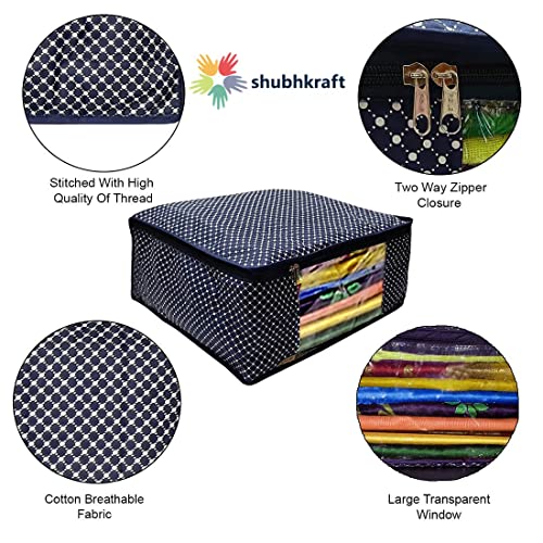 Image of Foldable Wardrobe|Set Cover|Cotton Saree Cover Closet Orgnizer /Saree Bags for Wardrobe Orgnizer Clothe Covers |Saree Cover with Zip|Wardrobe Bag (Pack of 2, Blue + Purple)