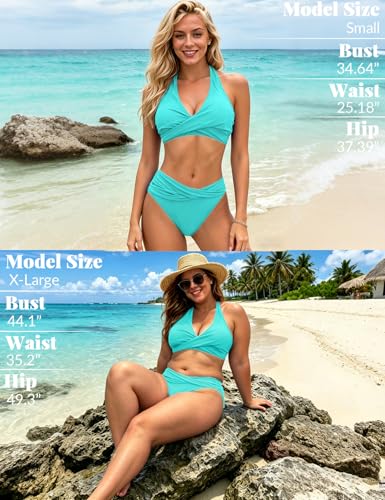 Image of Sopliagon Women's Bikini Sets Twist Front Two Piece Swimsuit Halter Bathing Suit