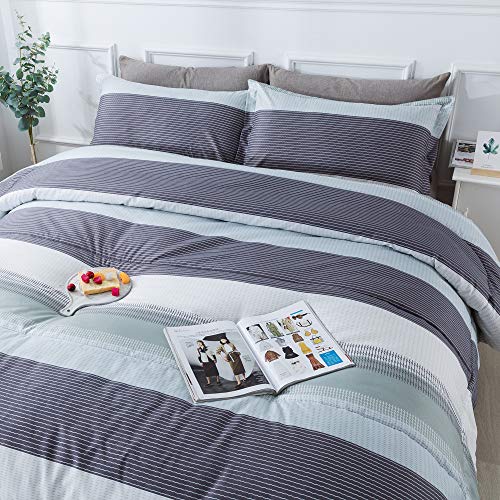 Andency Stripe Comforter Set King Size (104x90 Inch), 3 Pieces Mint Green Patchwork Striped Comforter, Soft Microfiber Down Alternative Comforter Bedding Set with Corner Loops
