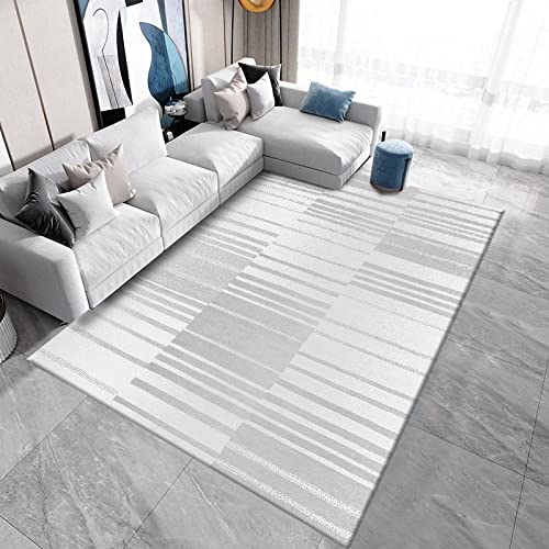Tapis de salon géométrique 200x290cm gris et blanc à poils courts